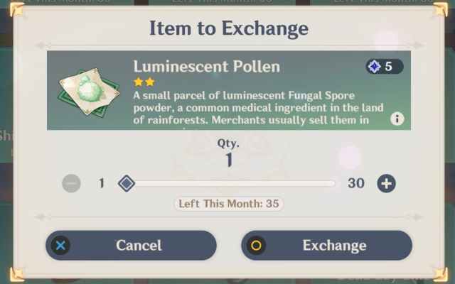 Genshin Impact Paimon's Bargain Luminescent Pollen