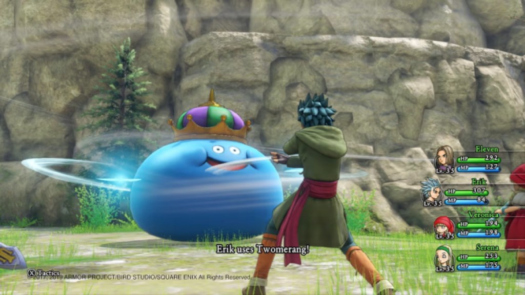 Dragon Quest 11 screenshot of a king slime