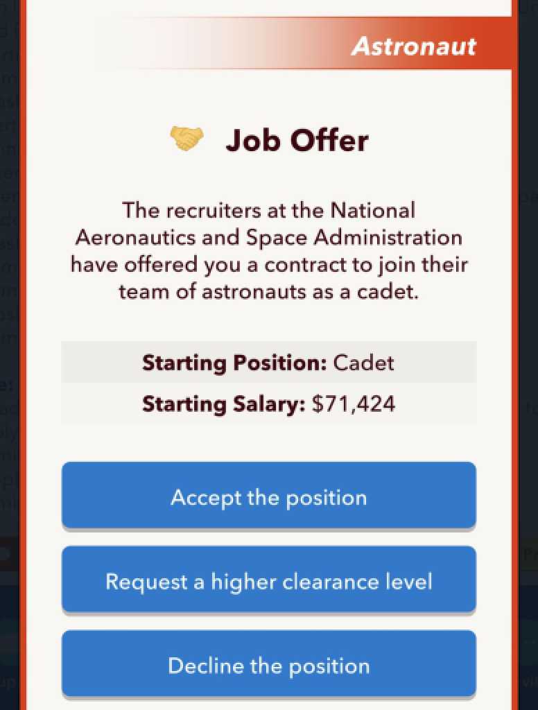 BitLife Astronaut Job Offer