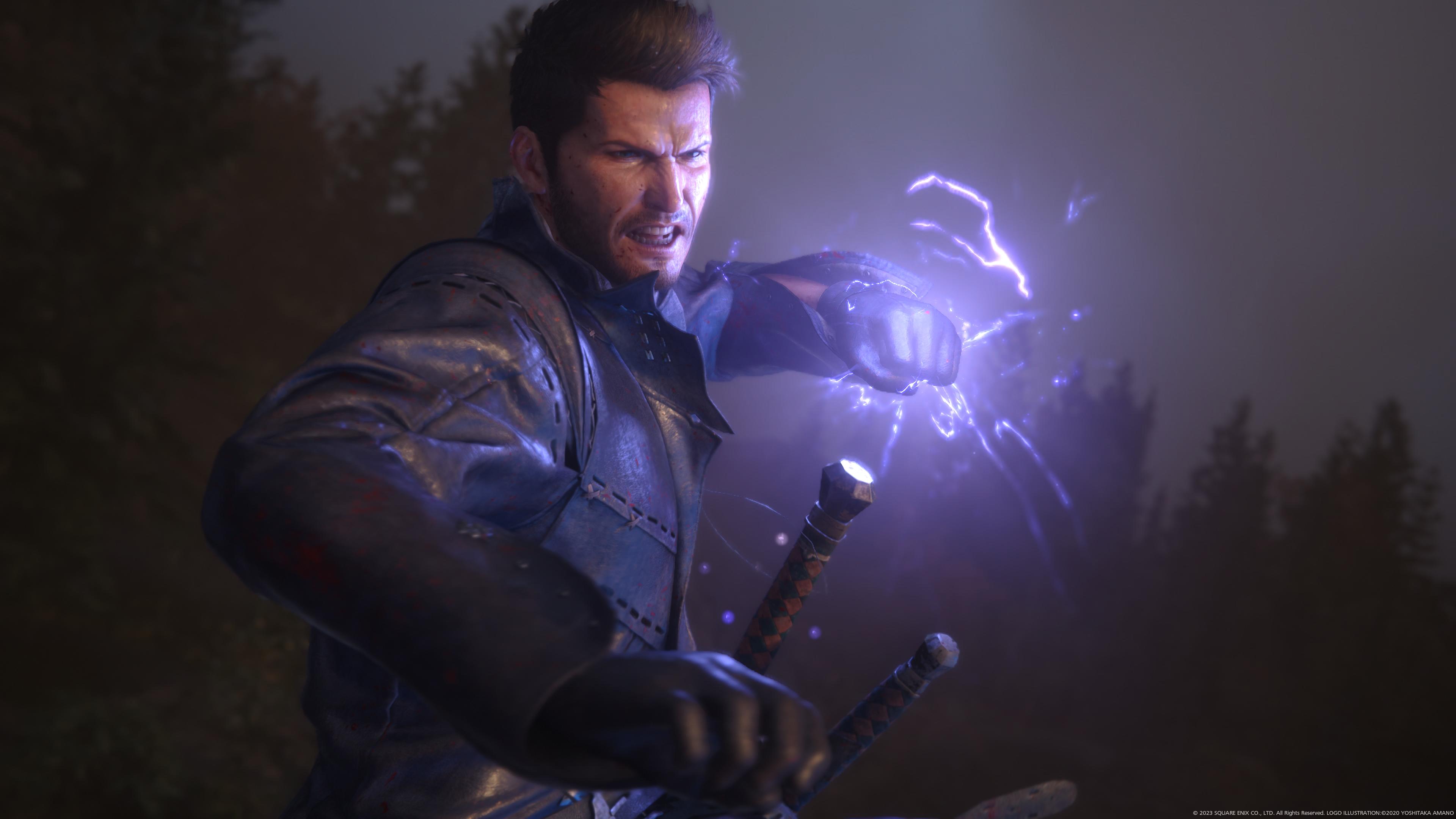 FF16 screenshot of Cid using lightning.