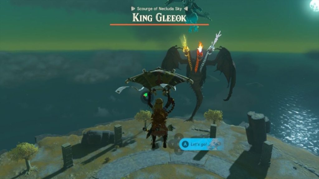 totk screenshot of king gleeok, scourge of necluda sky.