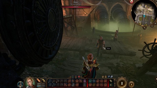 BG3 screenshot of a player character standing in front of Minsc in the Lower City sewers