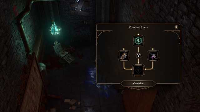 Baldur's Gate 3 player character combining a broken moonlantern and a pixie in the Combine Items menu