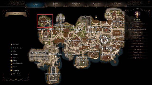 House of Grief location on the Lower City map in Baldur's Gate 3