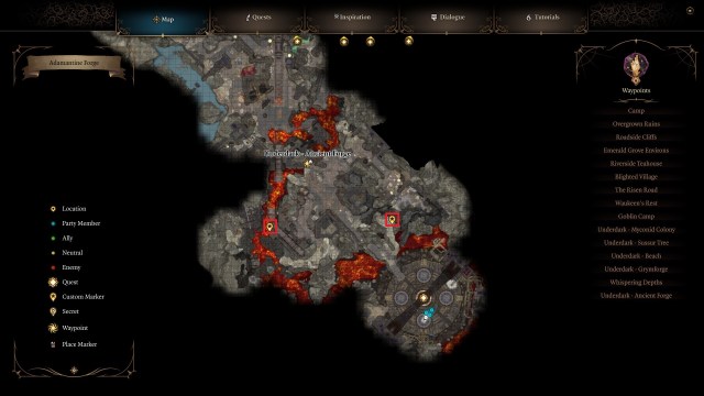 Underdark Adamantine Forge Map in Baldur's Gate 3 to help find the stuck lava valve