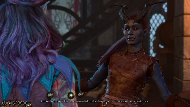 A screenshot of a Tielfling named Lakrissa in Baldur's Gate 3.