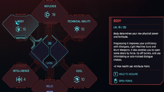 Cyberpunk 2077 Attribute Points Body Skill