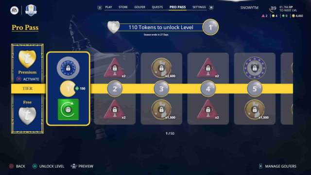 updated pro pass in EA Sports PGA Tour