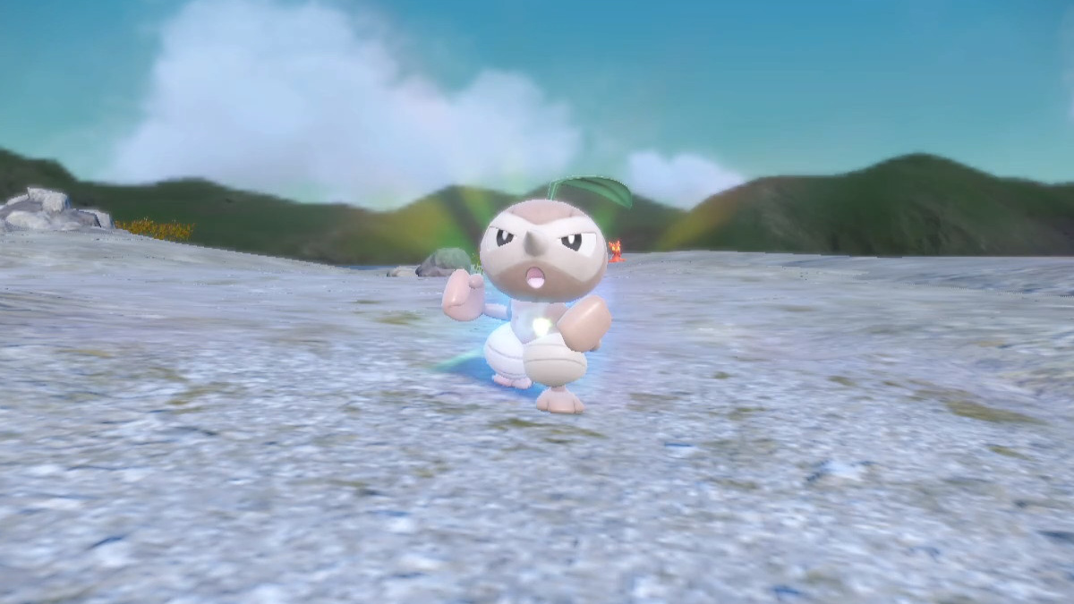 A screenshot of Nuzleaf evolving in Pokémon Scarlet and Violet.