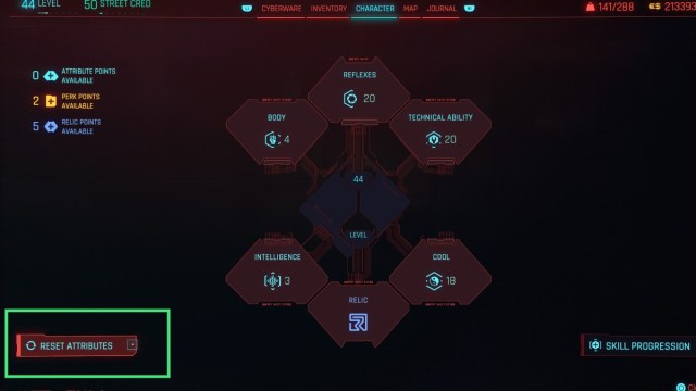 Cyberpunk skill tree and Respec button.