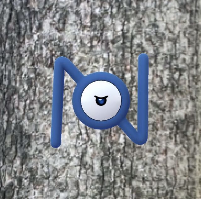 A screenshot of a shiny Unown N in Pokémon GO.