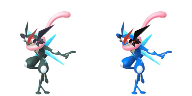 Official models of regular and shiny Ash Greninja from Pokémon HOME.