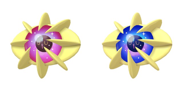 Official models of regular and shiny Cosmoem from Pokémon HOME.