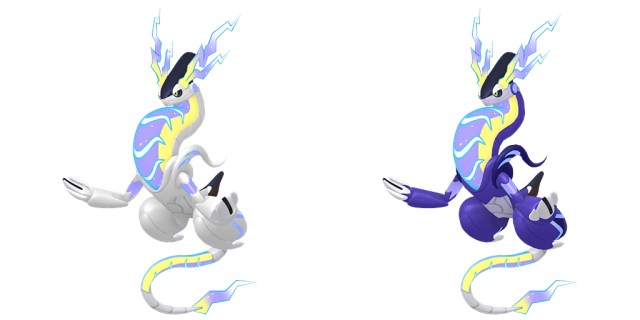 Official models of regular and shiny Miraidon from Pokémon HOME.