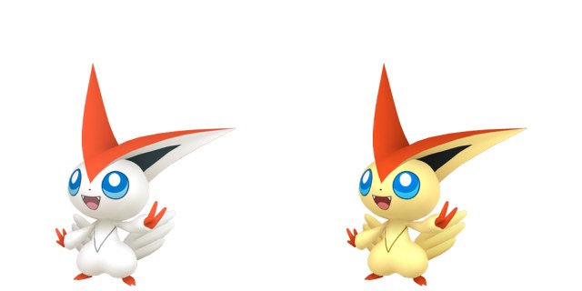 Official models of regular and shiny Victini from Pokémon HOME.