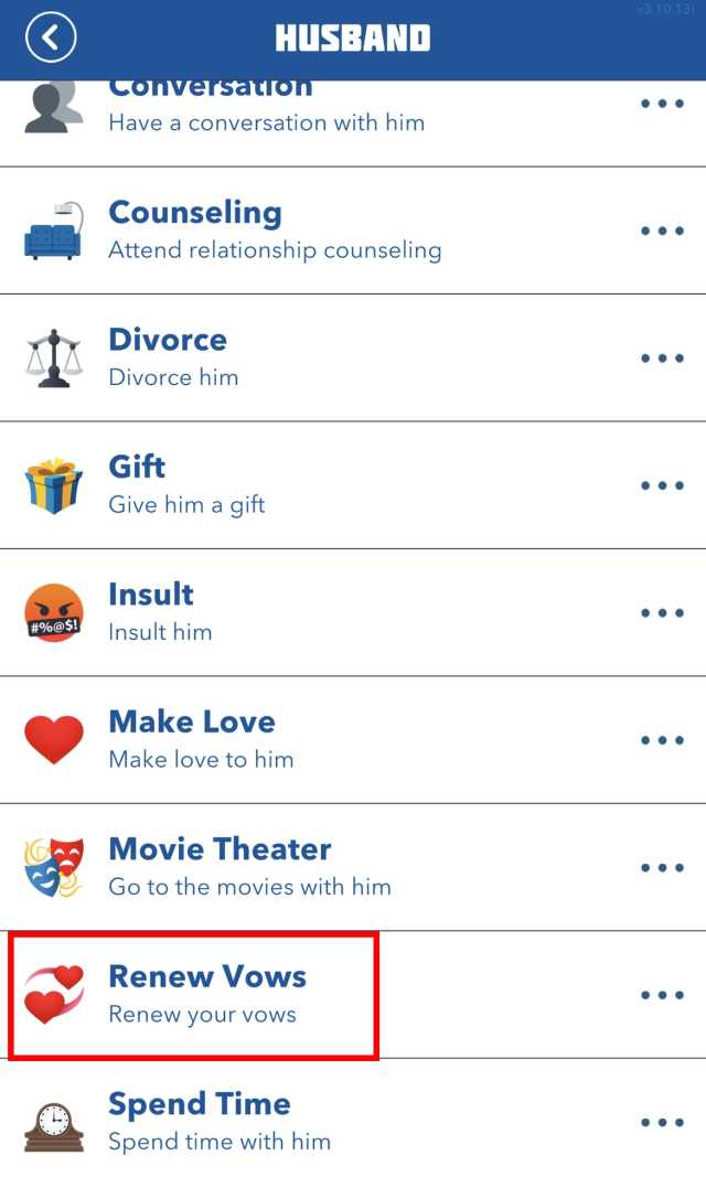 BitLife Renew Vows Option