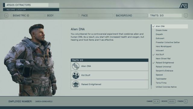 Screenshot of the Alien DNA Trait in Starfield.