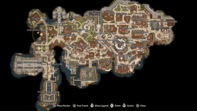 BG3 screenshot of the Lower City map.