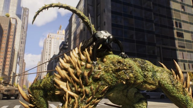 Riding lizard through New York City before finishing the fight. 