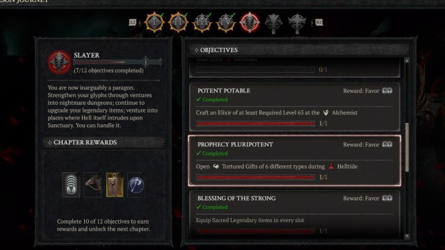 Diablo 4 Prophecy Pluripotent Challenge Menu