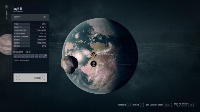 Starfield screenshot of ixyll ii map showing the eleos retreat location