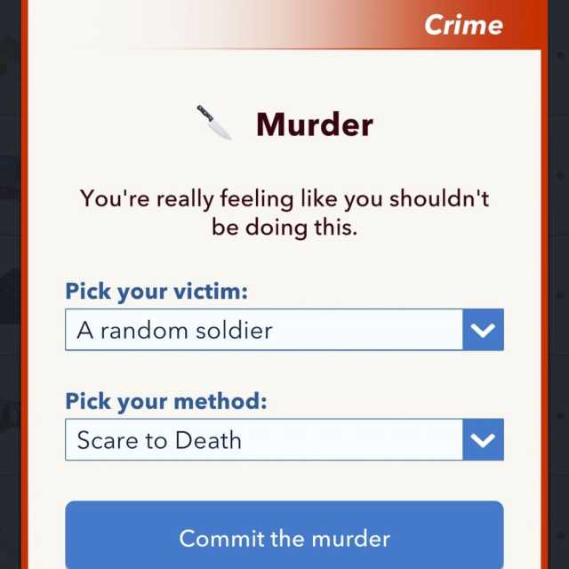 BitLife scare to death crime menu