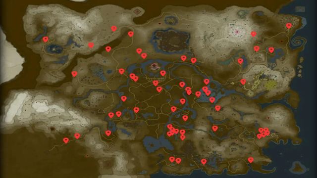 Map location of all 58 wells in Tears of the Kingdom