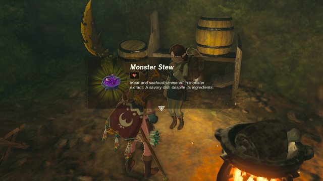 Getting a monster stew from Moza in Tears of the Kingdom