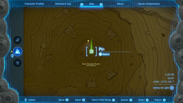 Quicksand location in East Gerudo Ruins in Tears of the Kingdom