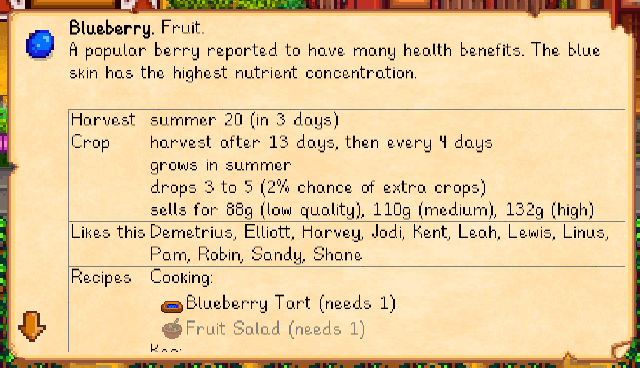 Lookup Anything Information Display in Stardew Valley