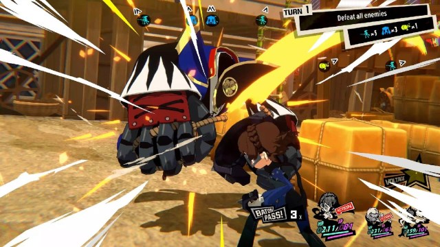 Queen (Makoto) attacking an enemy in Persona 5 Tactica