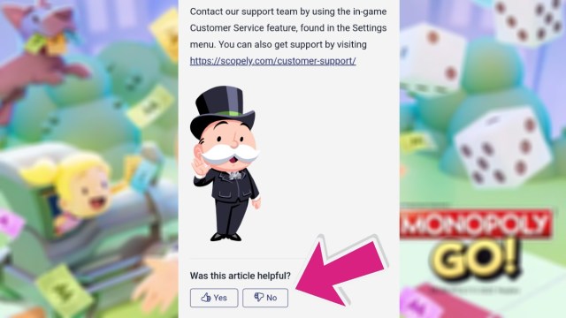 Webpage Splash page in Monopoly GO