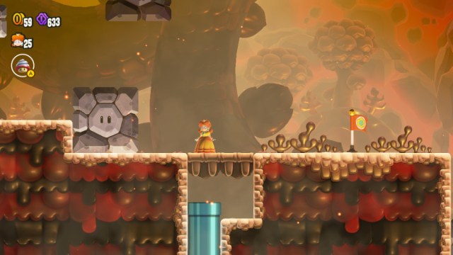 A Super Mario Bros. Wonder screenshot of Daisy beside numerous Hot-Hots.