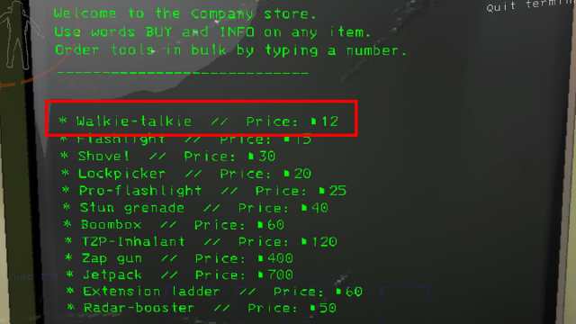 Lethal Company walkie-talkie in terminal store
