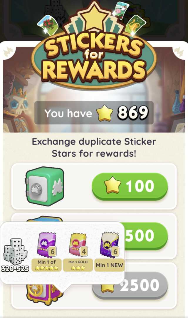 Monopoly GO five-star stickers from Stickers for Rewards