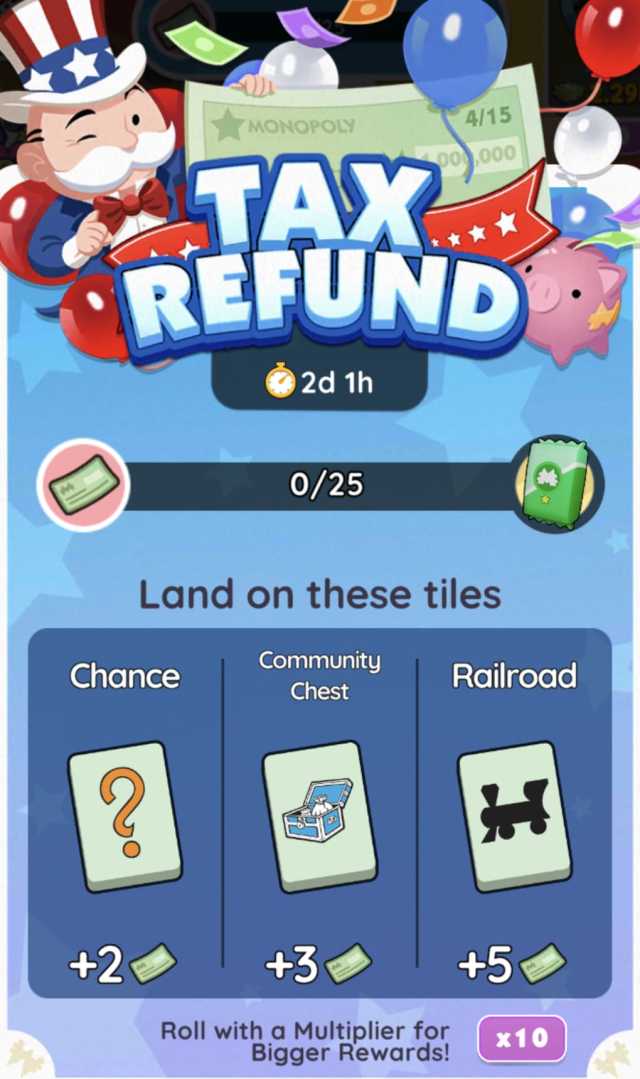 Monopoly GO Tax Refund pickaxe rewards