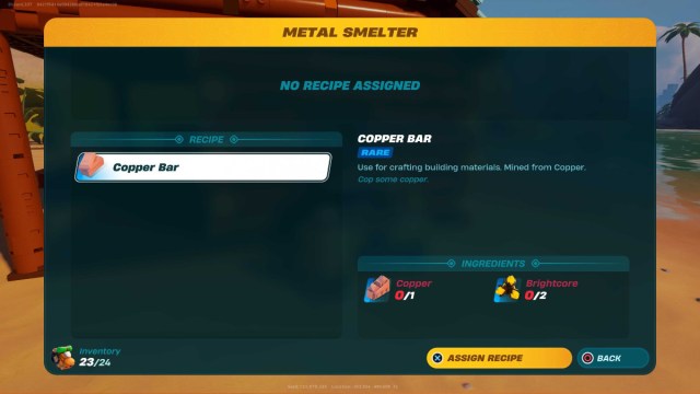 Metal Smelter crafting menu in LEGO Fortnite