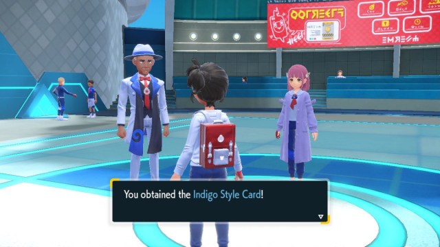 Pokemon Scarlet and Violet The Indigo Disk screenshot of the player getting the Indigo Style Card.