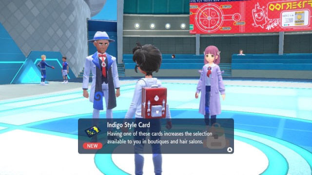 Pokemon Scarlet and Violet The Indigo Disk screenshot of the player getting the Indigo Style Card.