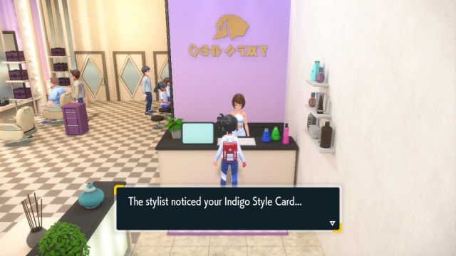 Pokemon Scarlet and Violet screenshot of the player updating their hair salon options.