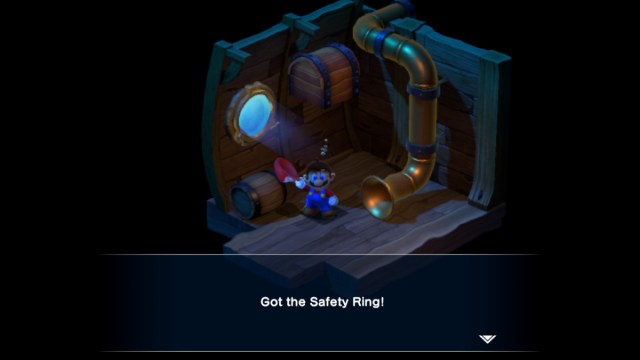 A Super Mario RPG screenshot of Mario obtaining the Safety Ring.