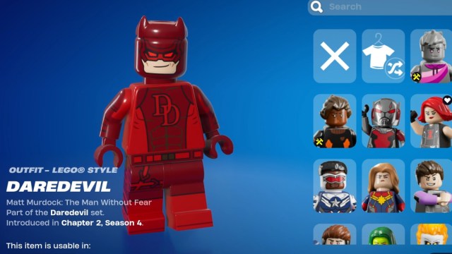 Screenshot of Daredevil Lego skin.