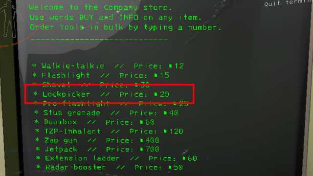 Lethal Company lockpicker terminal store page