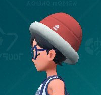 Pokemon Scarlet and Violet screenshot of a red fur bucket hat.