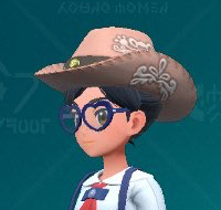 Pokemon Scarlet and Violet screenshot of a patterned stampede hat.