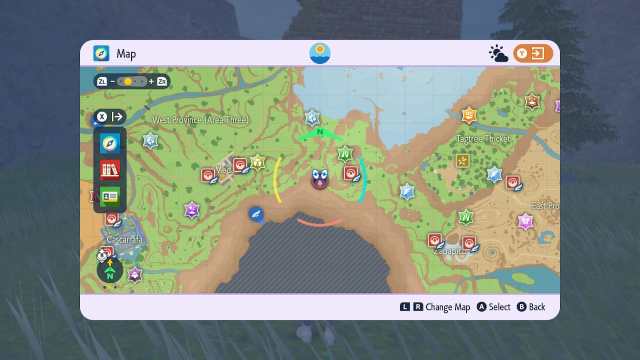 Pokemon scarlet and violet screenshot of the paldea map over spectrier's location.