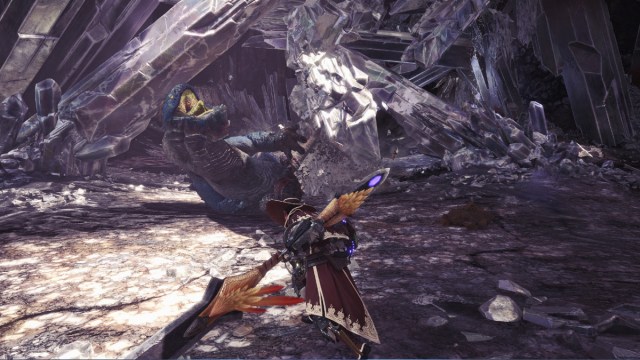 A Hunter running toward a downed Monster in Monster Hunter World