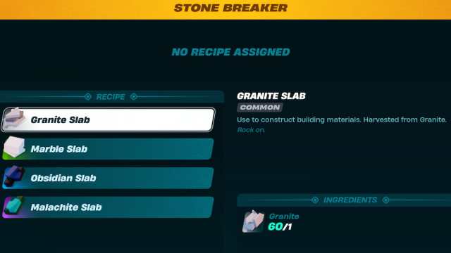 LEGO Fortnite granite slab stone breaker recipe