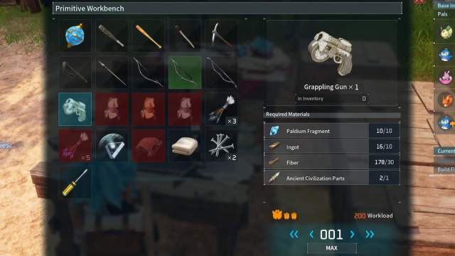 Palworld grappling gun recipe