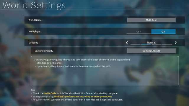 Palworld multiplayer server settings